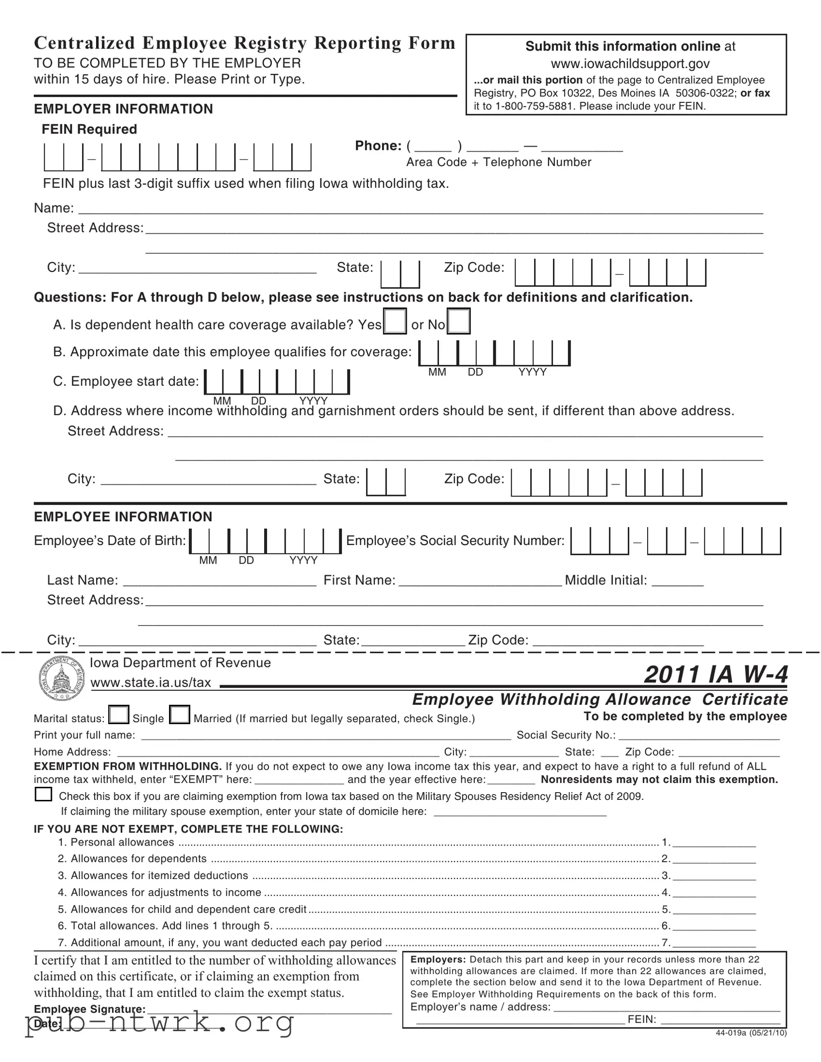 Blank Iowa 44 019A PDF Form