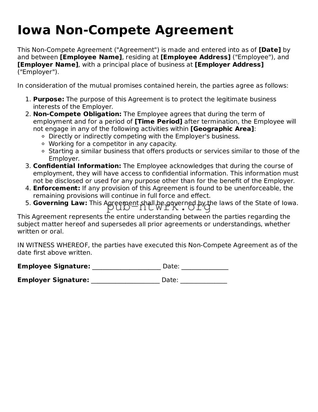 Free Iowa Non-compete Agreement Form