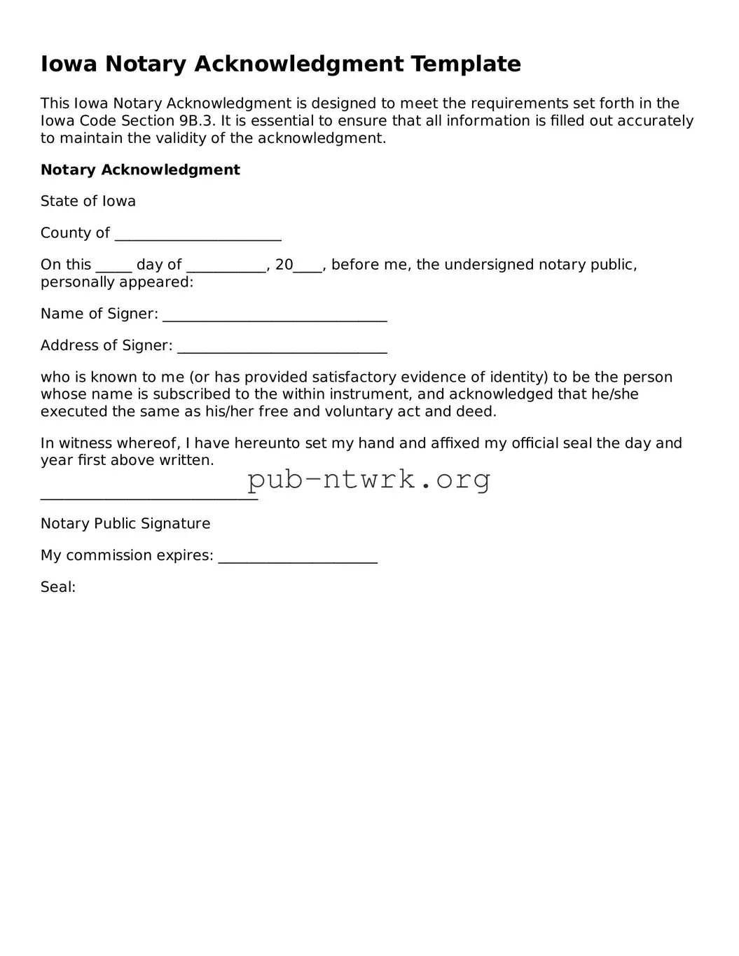 Free Iowa Notary Acknowledgement Form