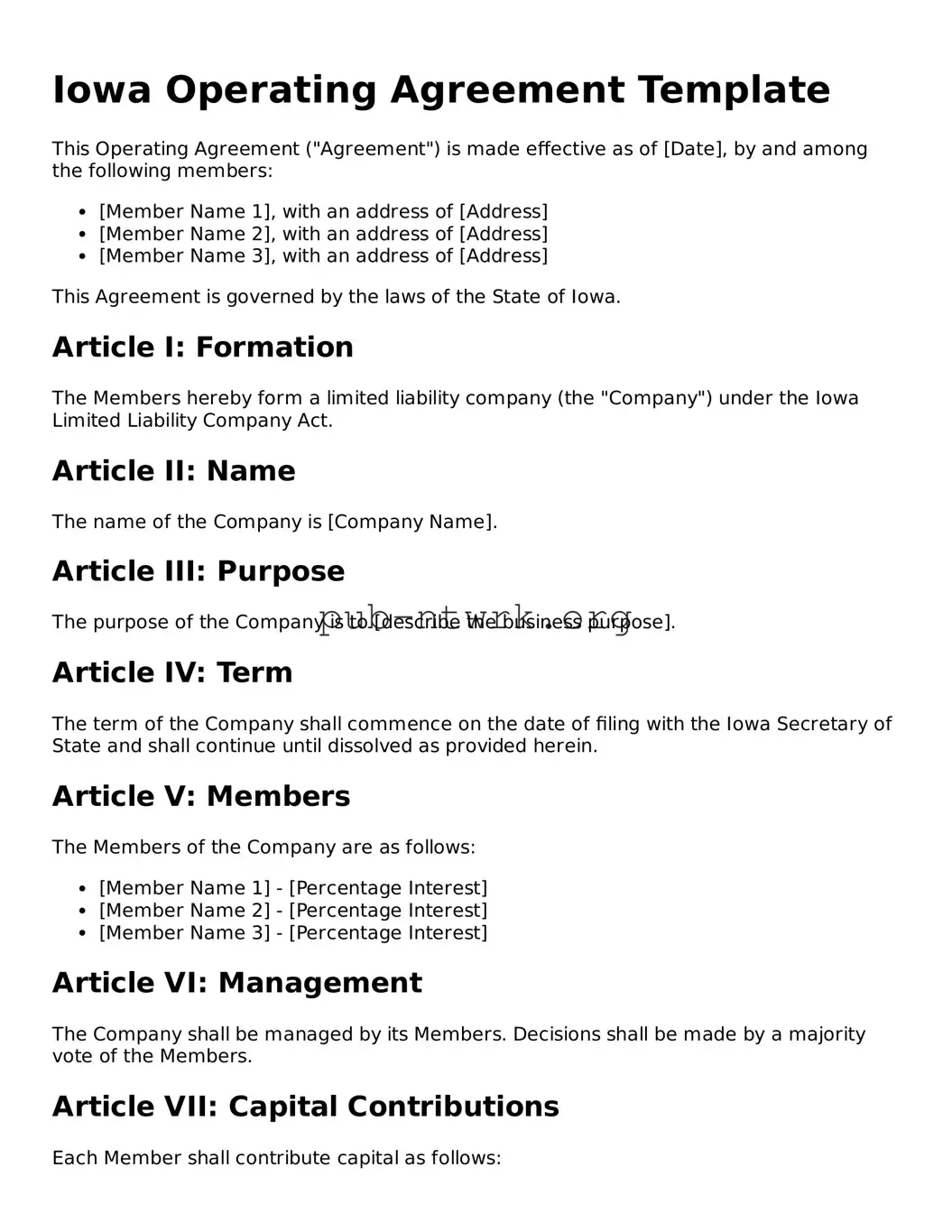 Free Iowa Operating Agreement Form