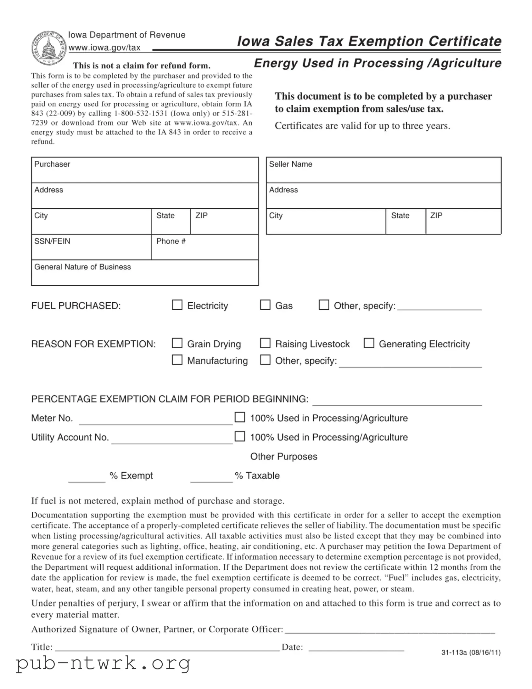 Blank Iowa Resale Certificate PDF Form