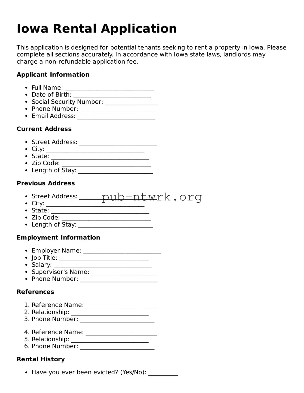 Free Iowa Rental Application Form