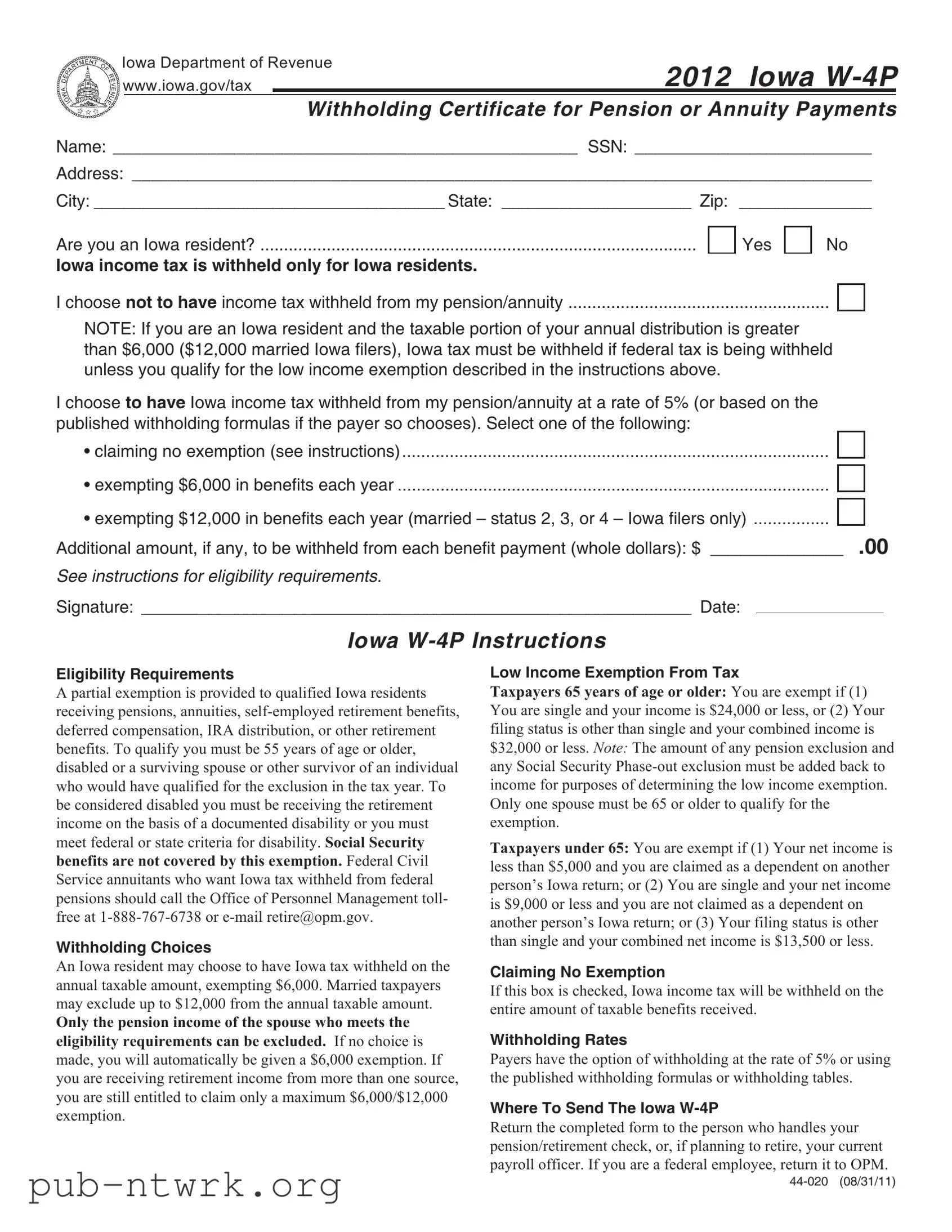 Blank Iowa W 4P PDF Form