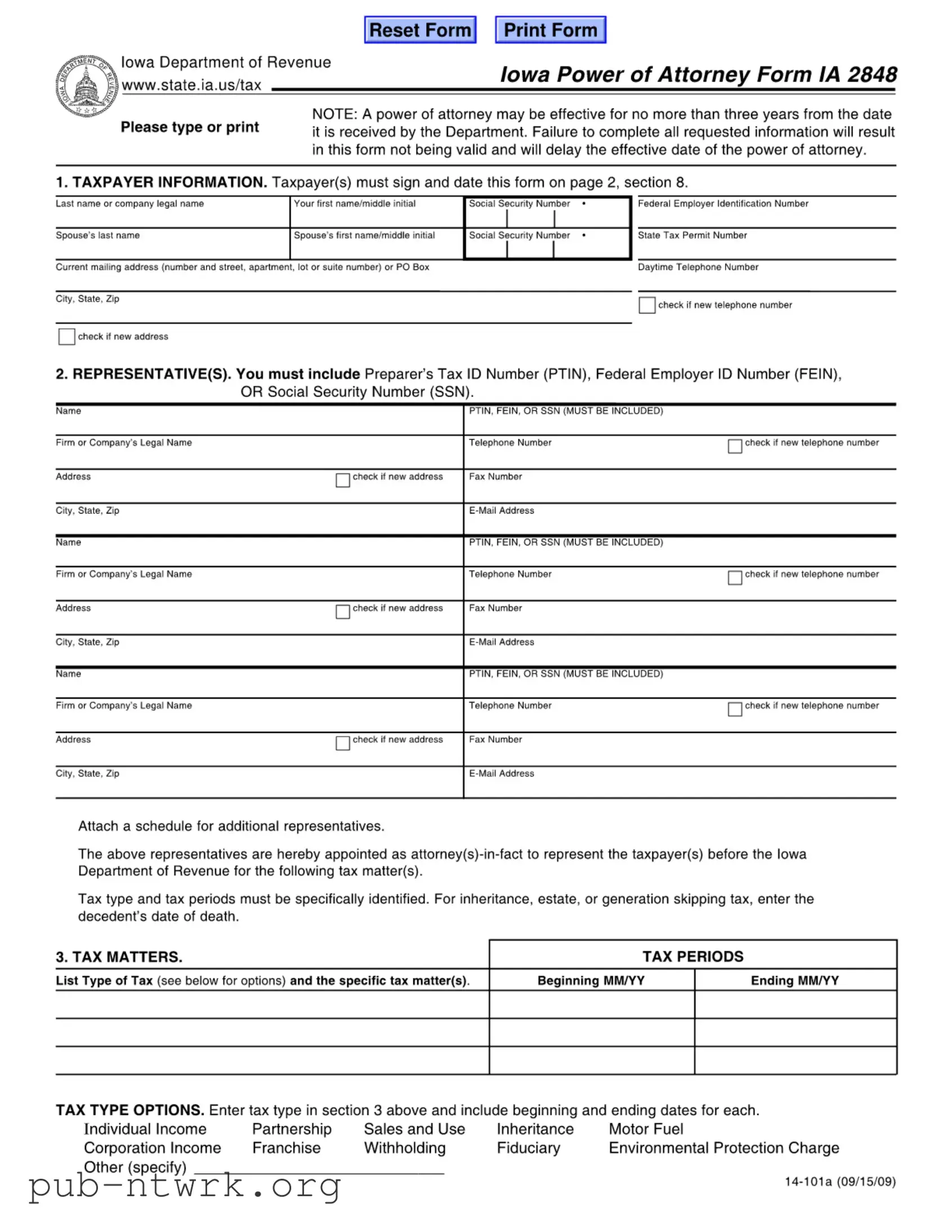 Blank Iowa Ia 2848 PDF Form