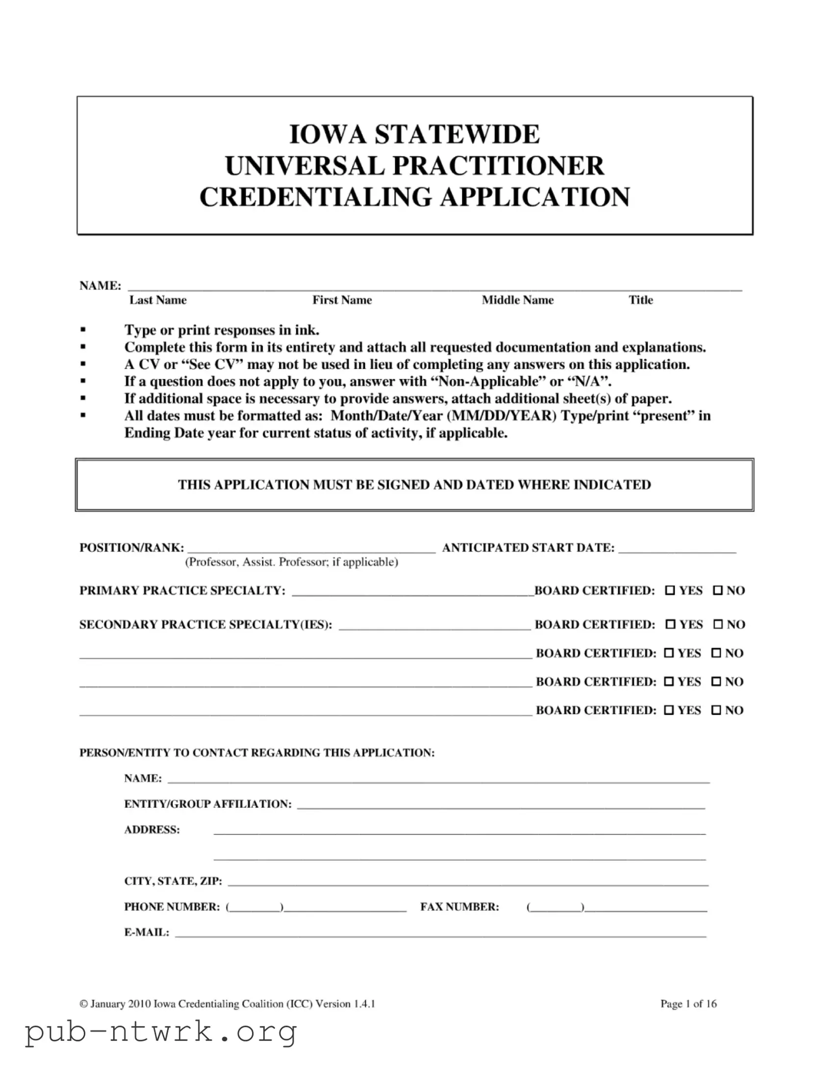 Blank Iowa Universal Application PDF Form