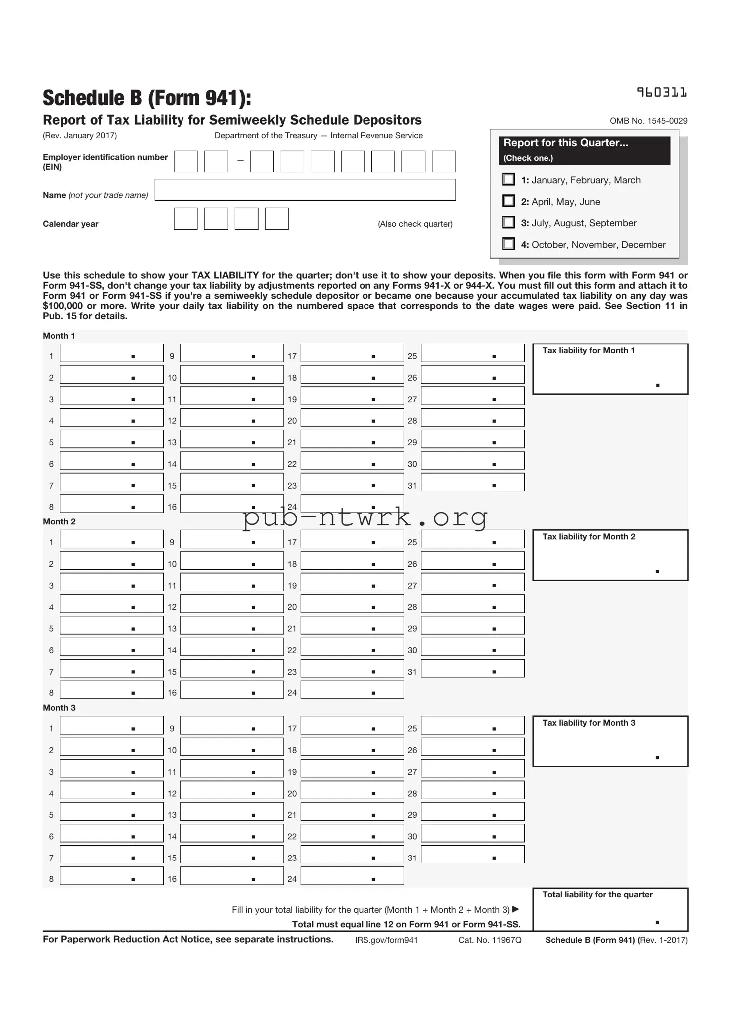 Blank IRS Schedule B 941 PDF Form