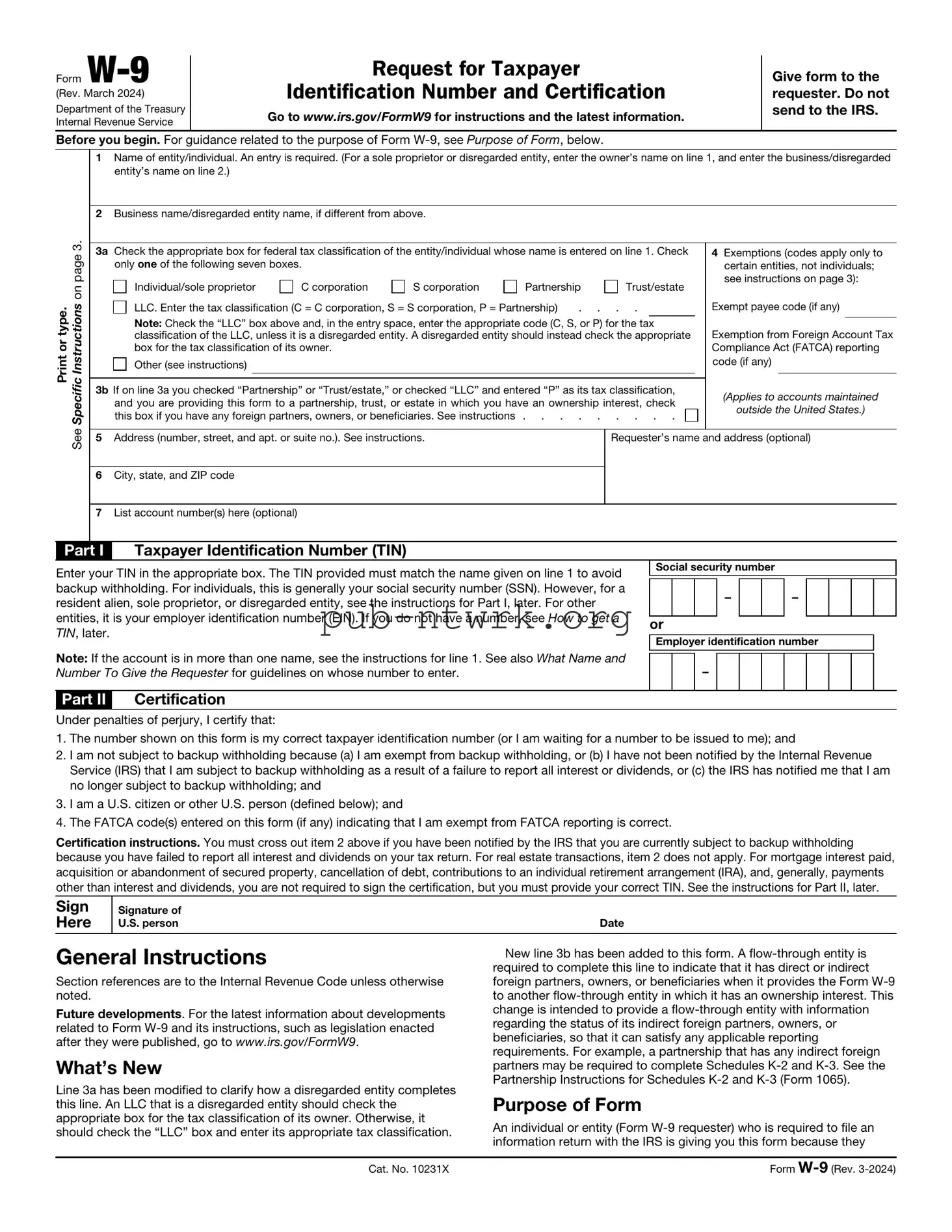 Blank IRS W-9 PDF Form