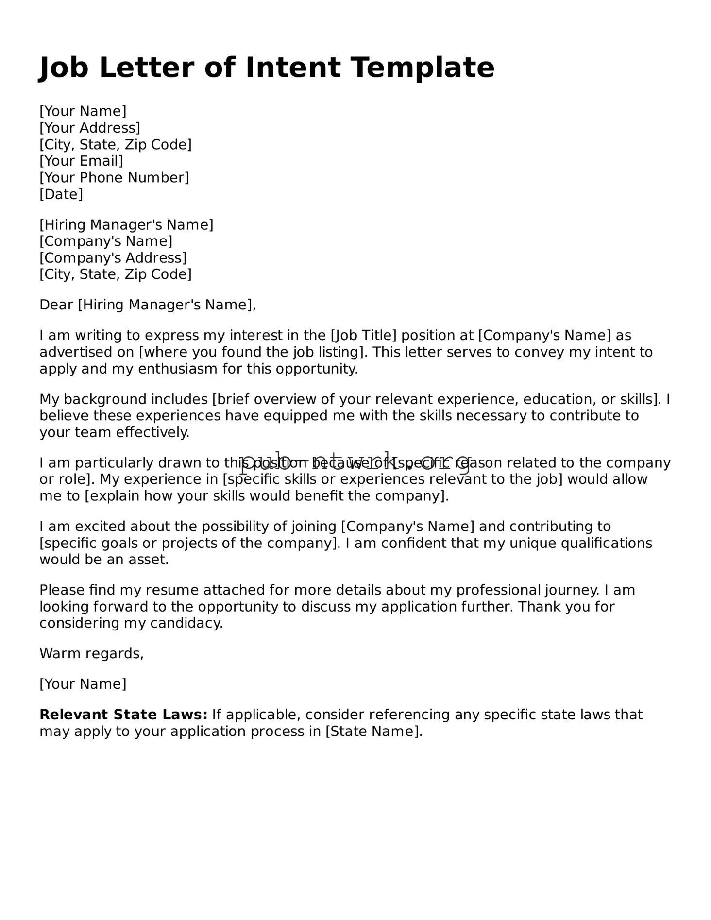 Legal Job Letter of Intent Form