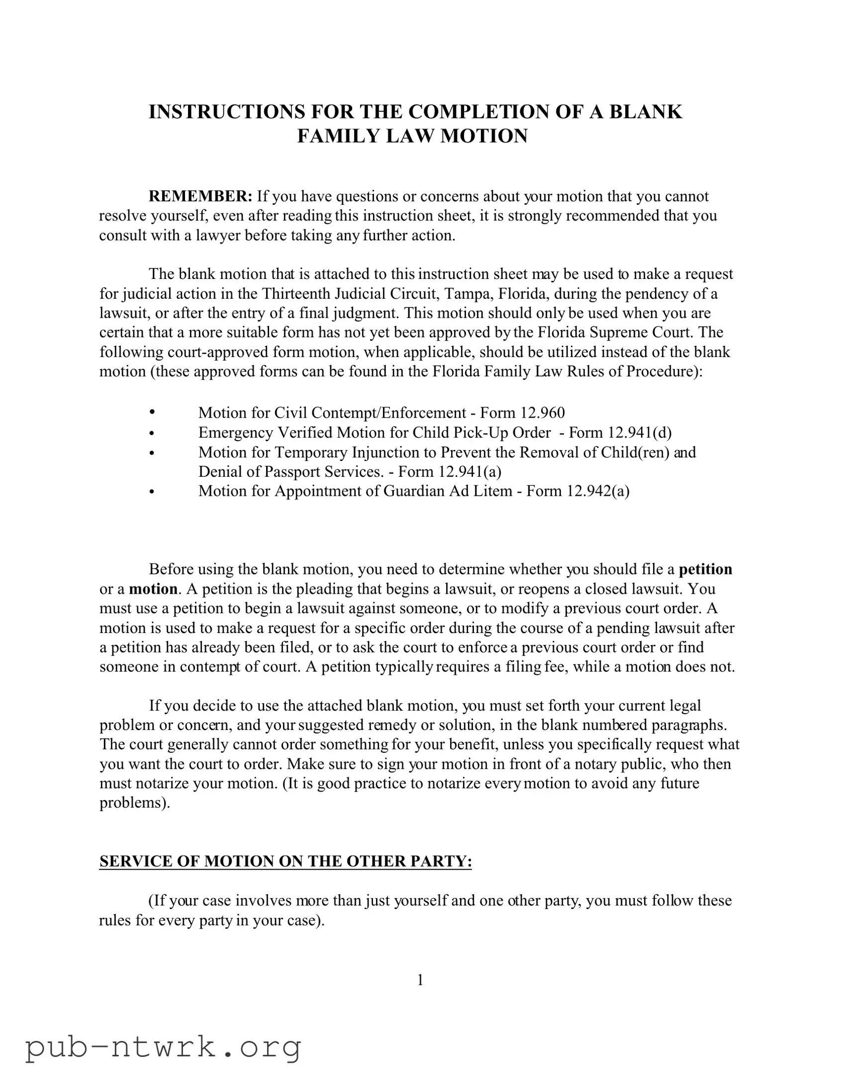 Blank Motion Florida PDF Form