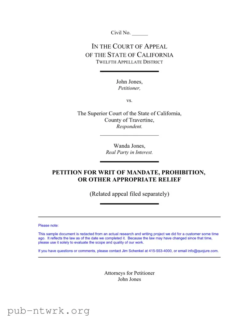 Blank California Petition Mandate PDF Form