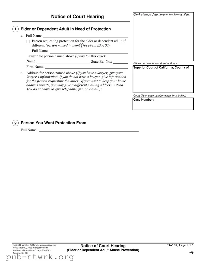 Blank California Ea 109 PDF Form