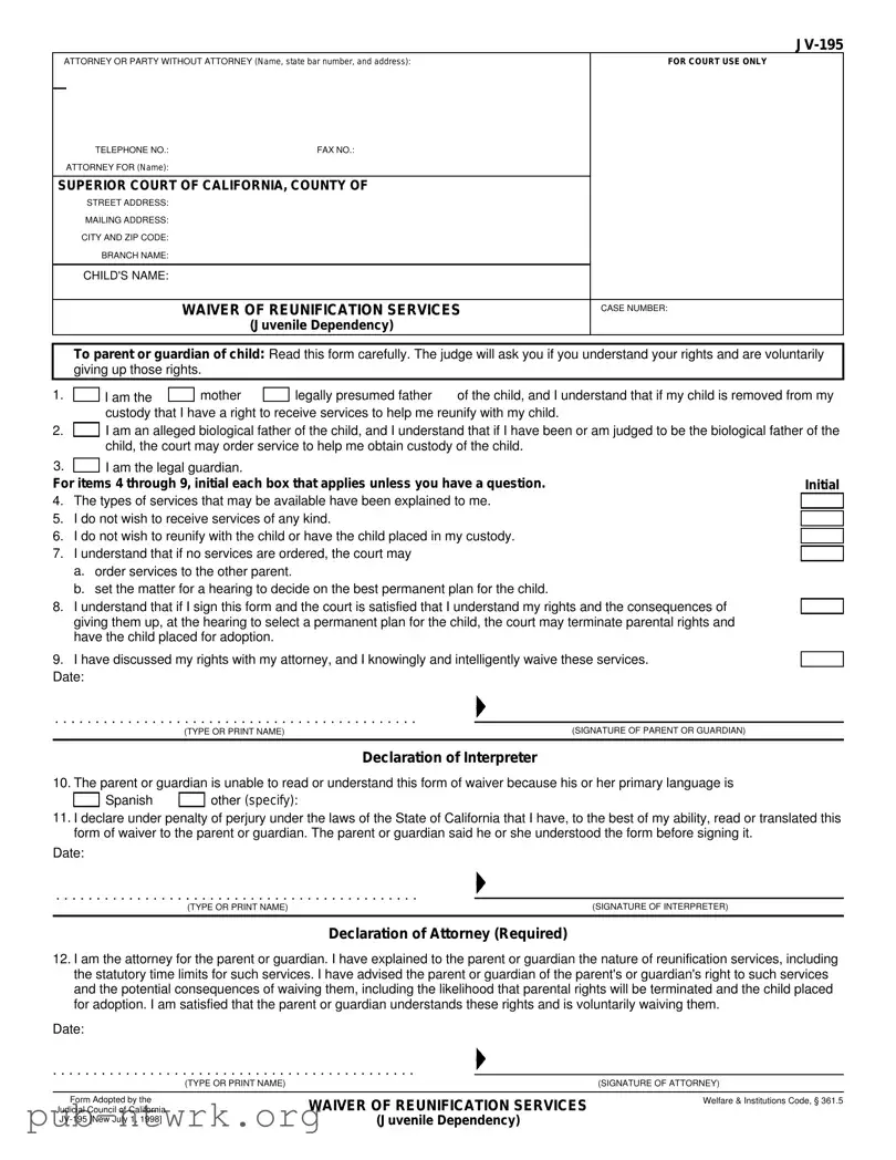 Blank California Jv 195 PDF Form