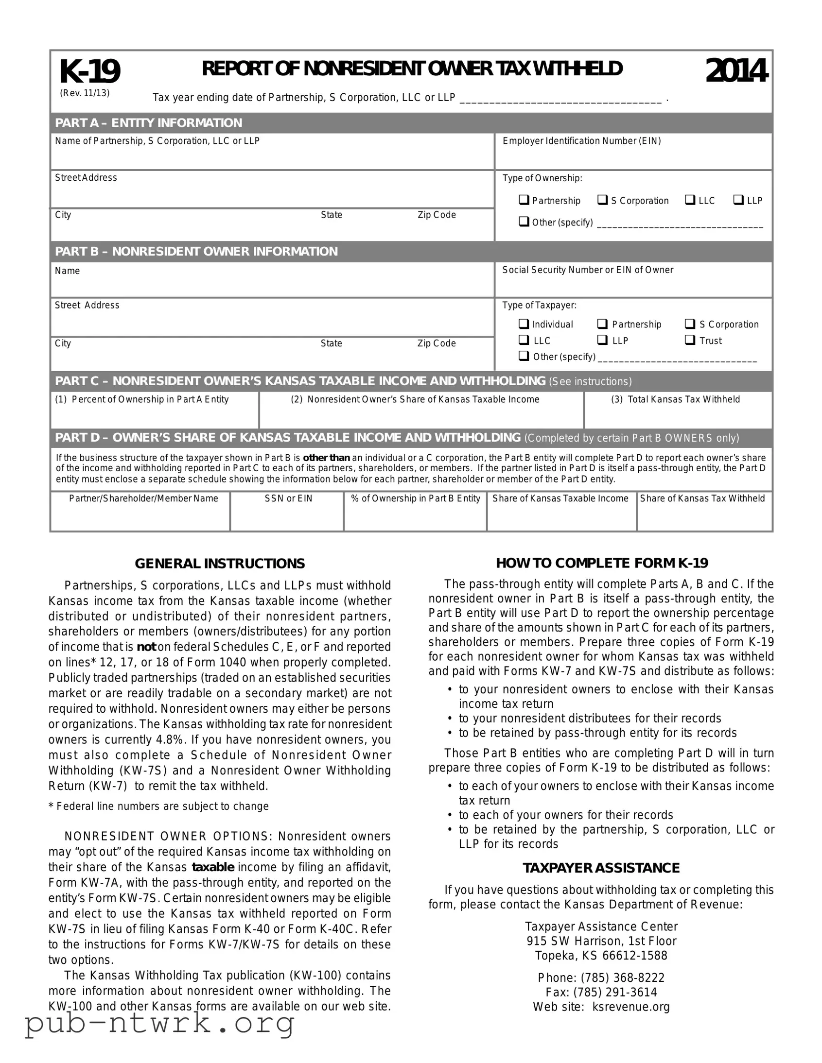 Blank Kansas K 19 PDF Form