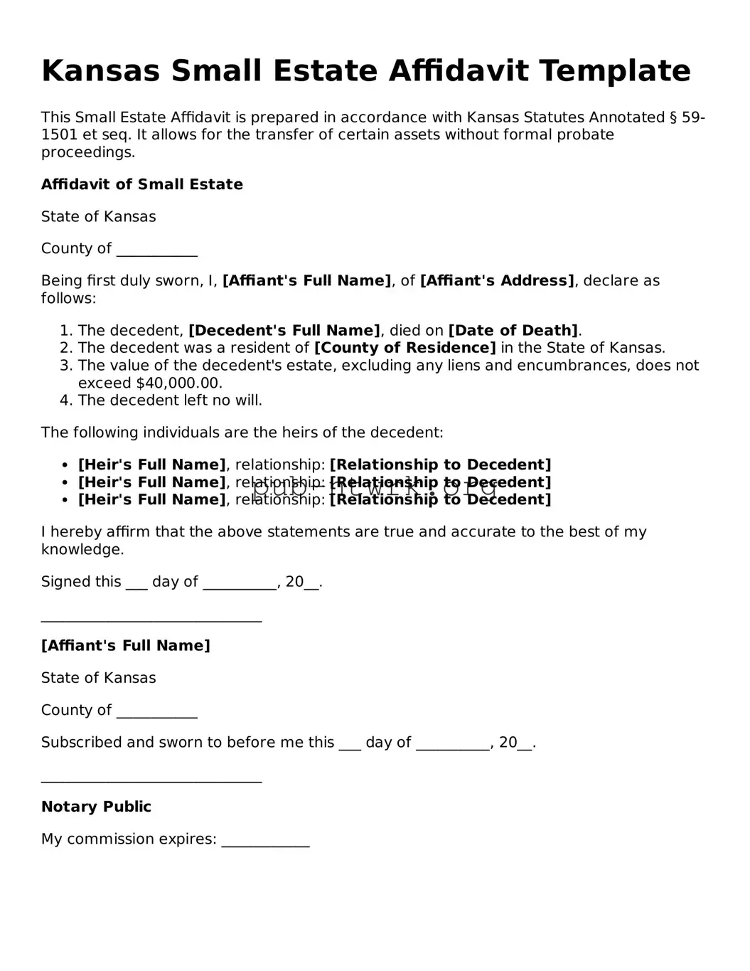 Free Kansas Small Estate Affidavit Form