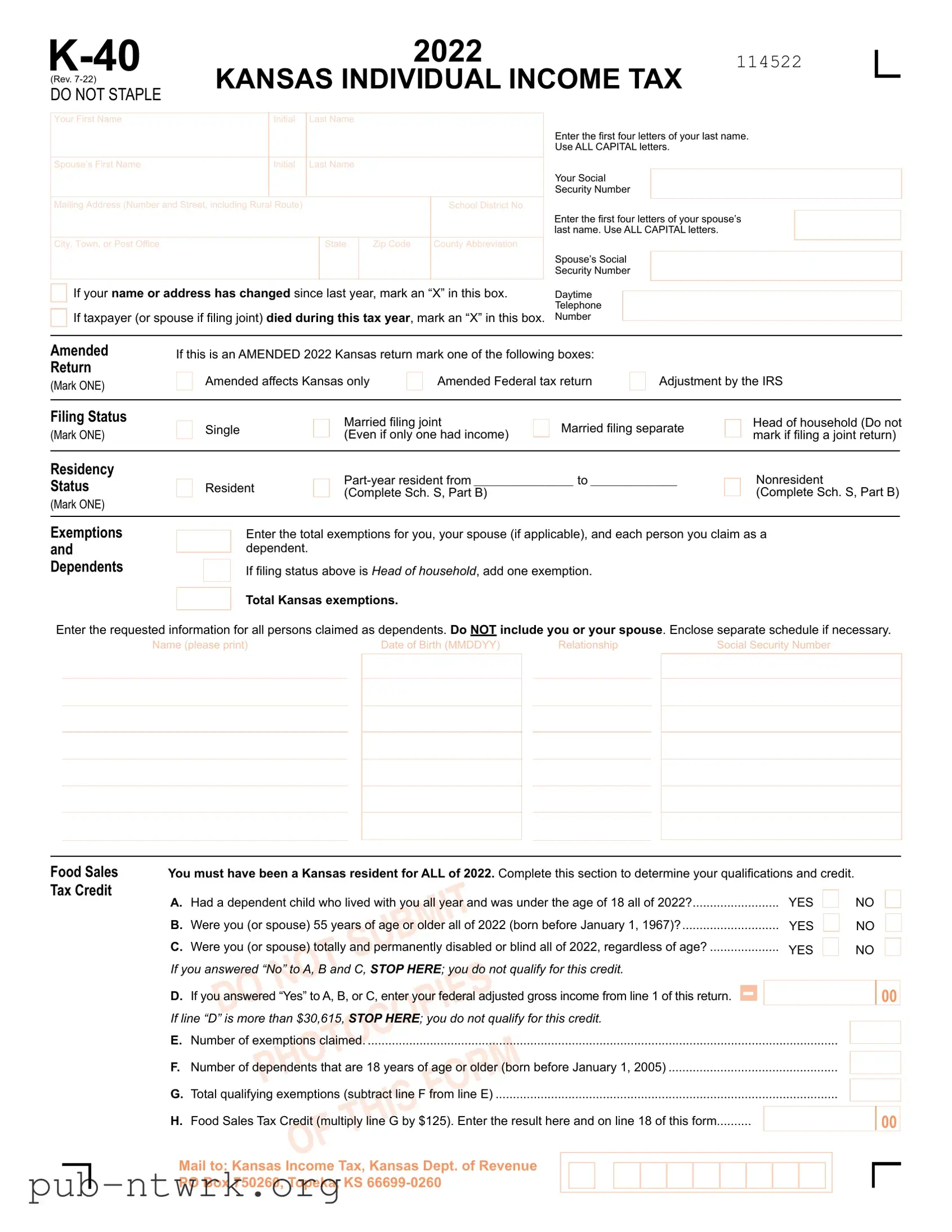 Blank Kansas K 40 PDF Form