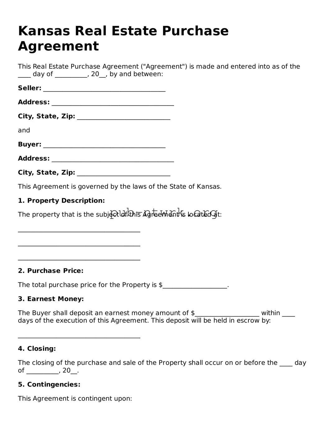 Free Kansas Real Estate Purchase Agreement Form