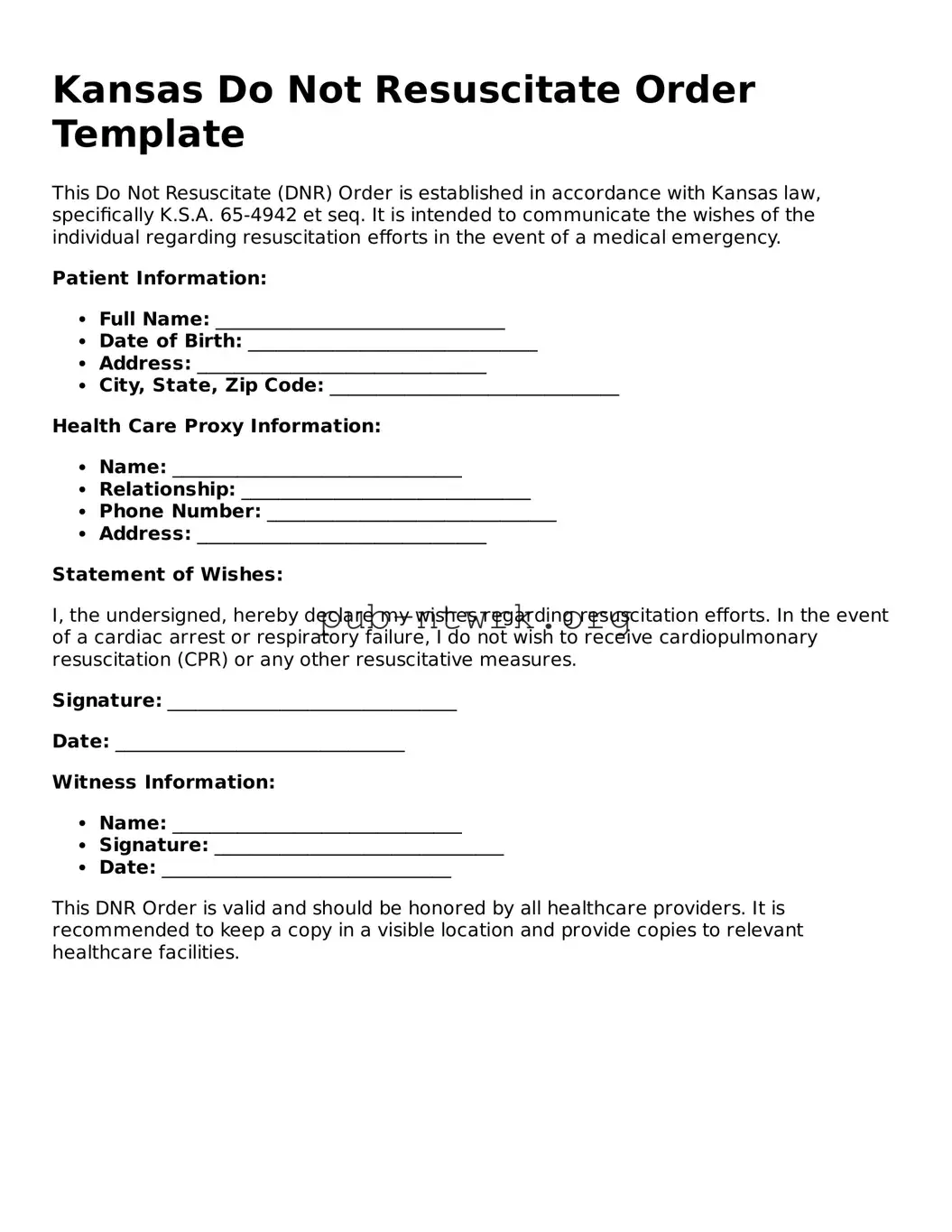 Free Kansas Do Not Resuscitate Order Form