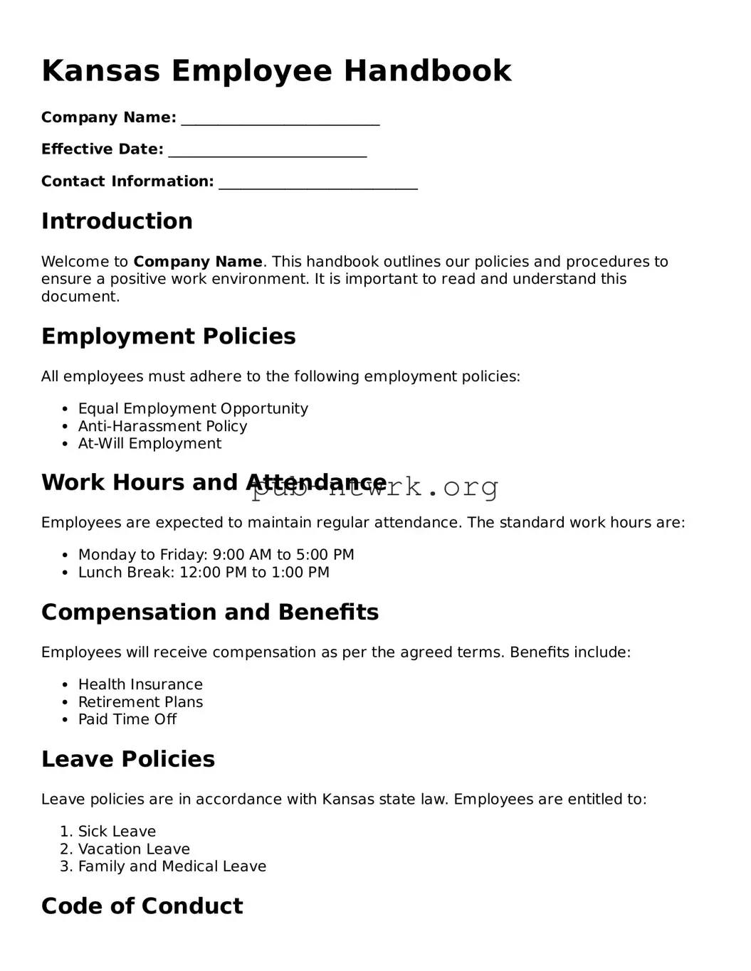 Free Kansas Employee Handbook Form