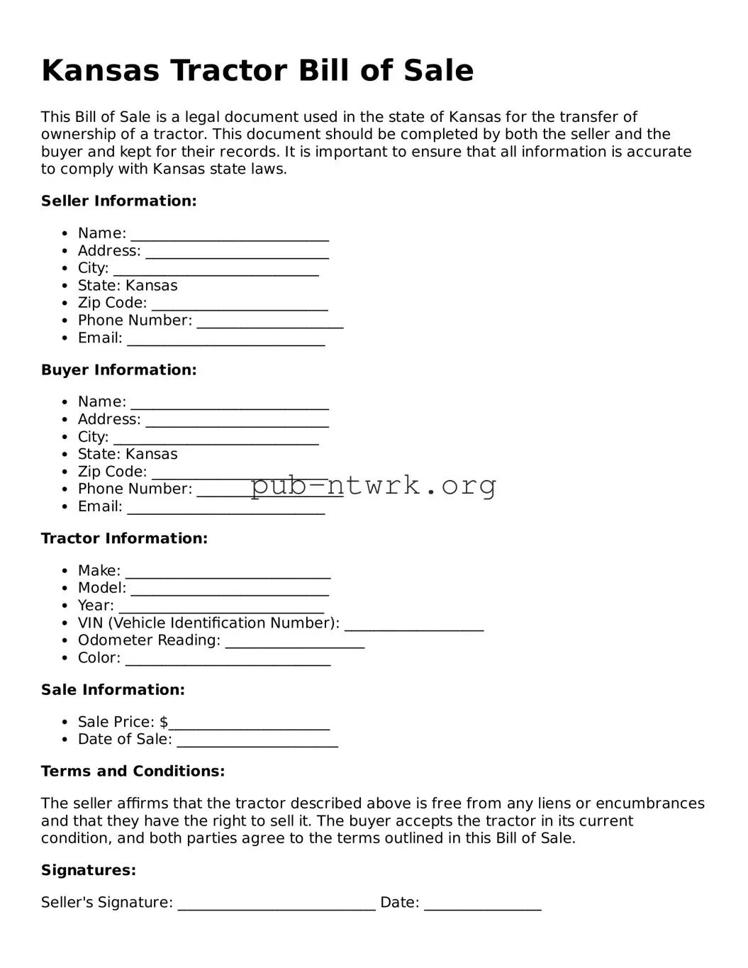 Free Kansas Tractor Bill of Sale Form