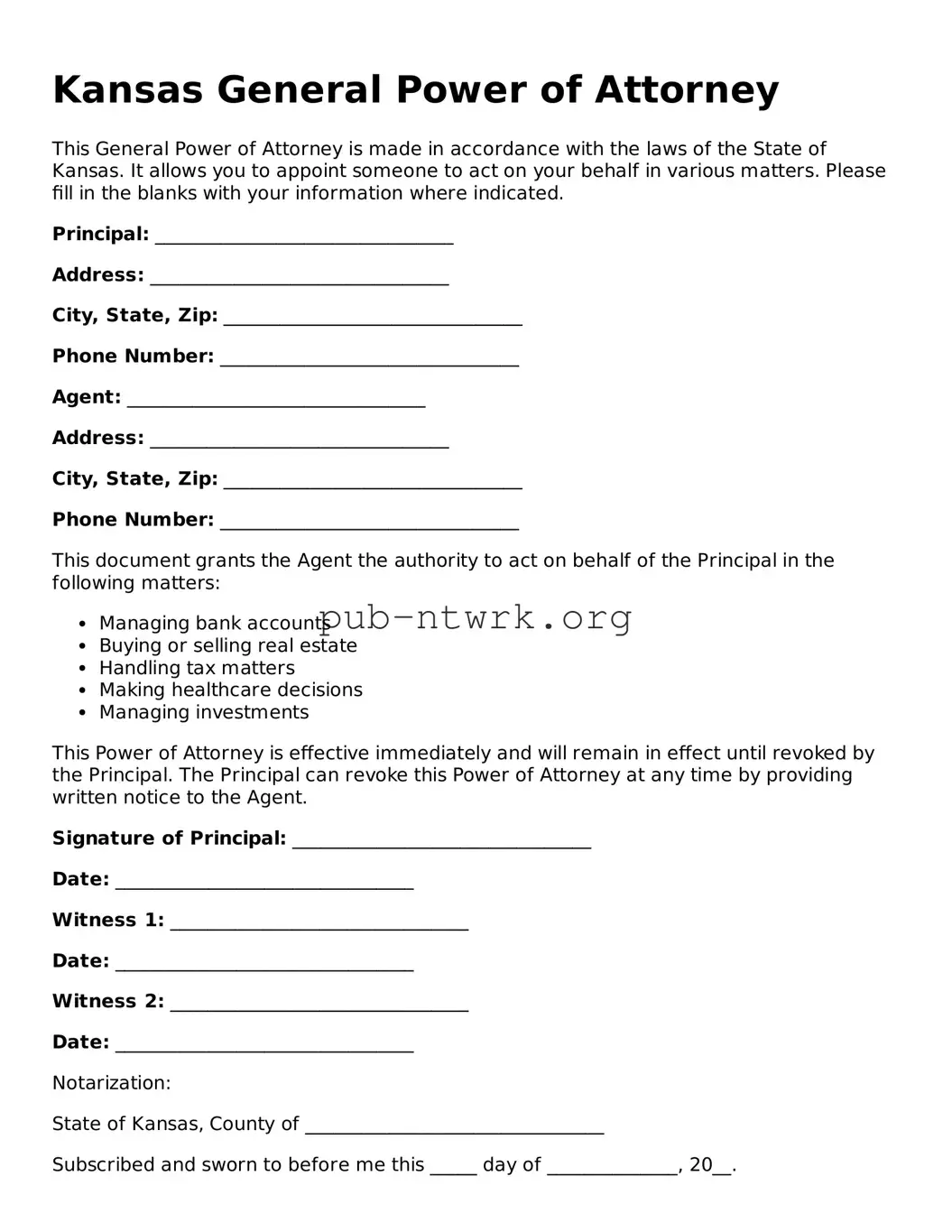 Free Kansas General Power of Attorney Form