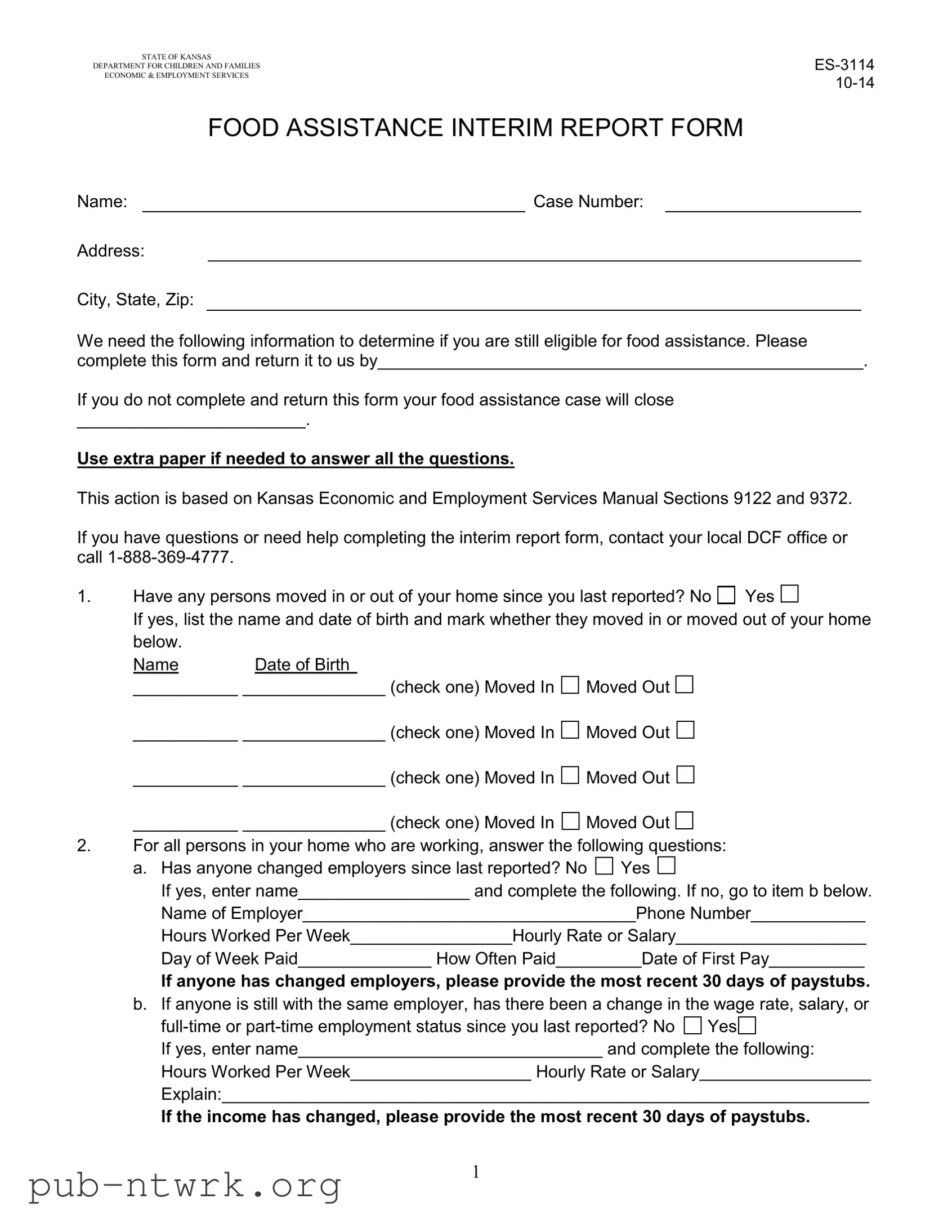 Blank Kansas Interim Report PDF Form