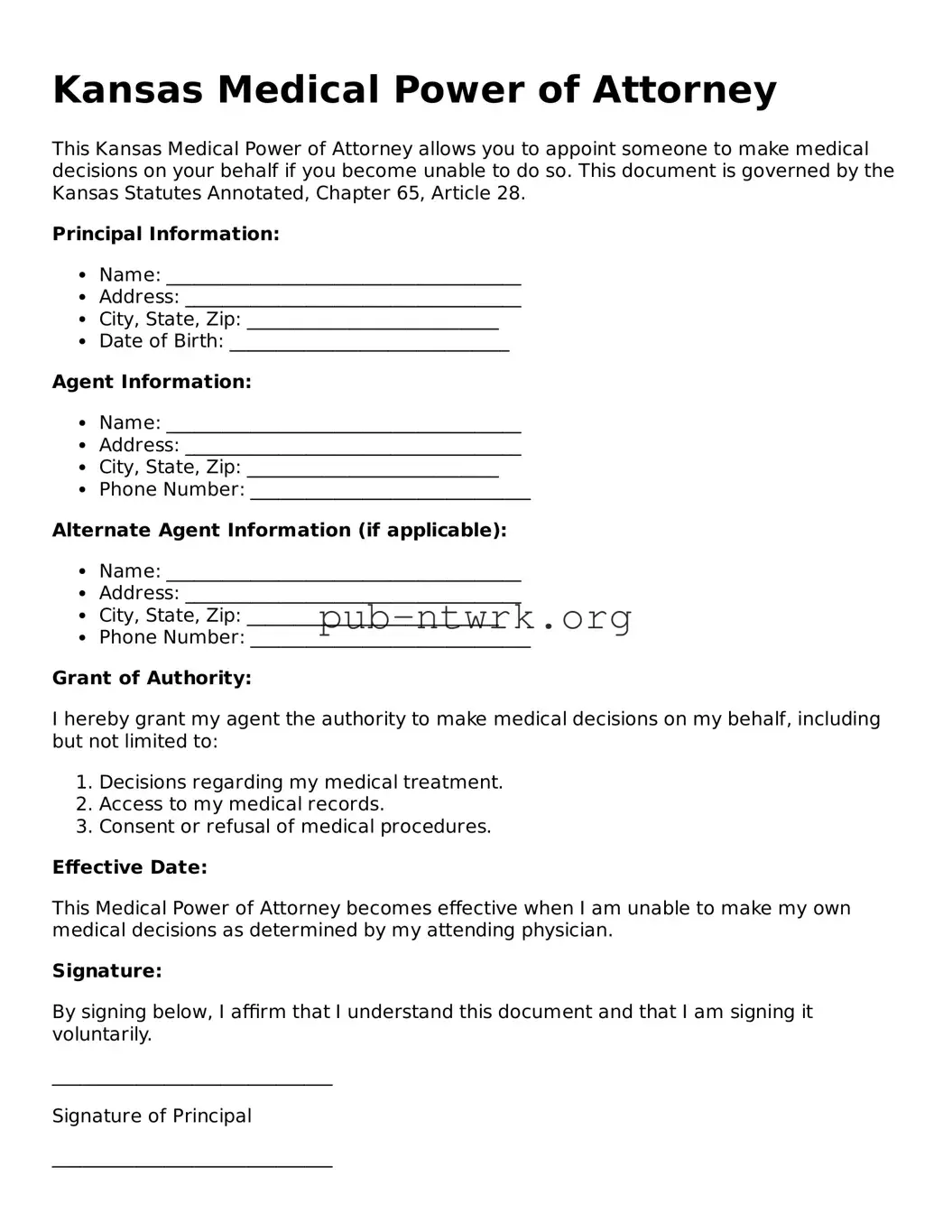 Free Kansas Medical Power of Attorney Form