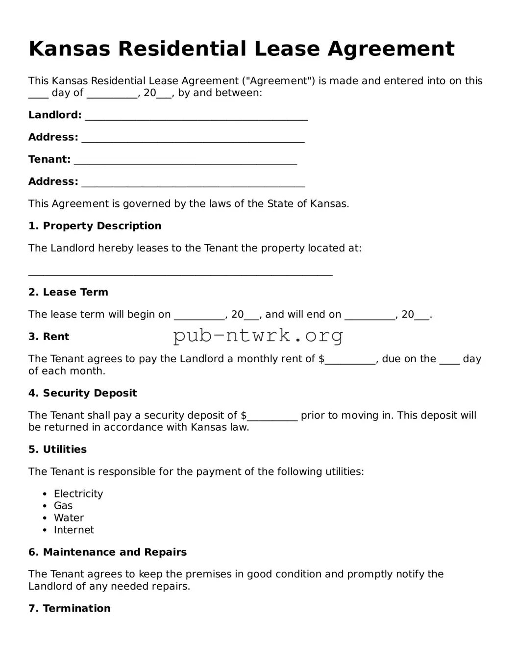 Free Kansas Residential Lease Agreement Form