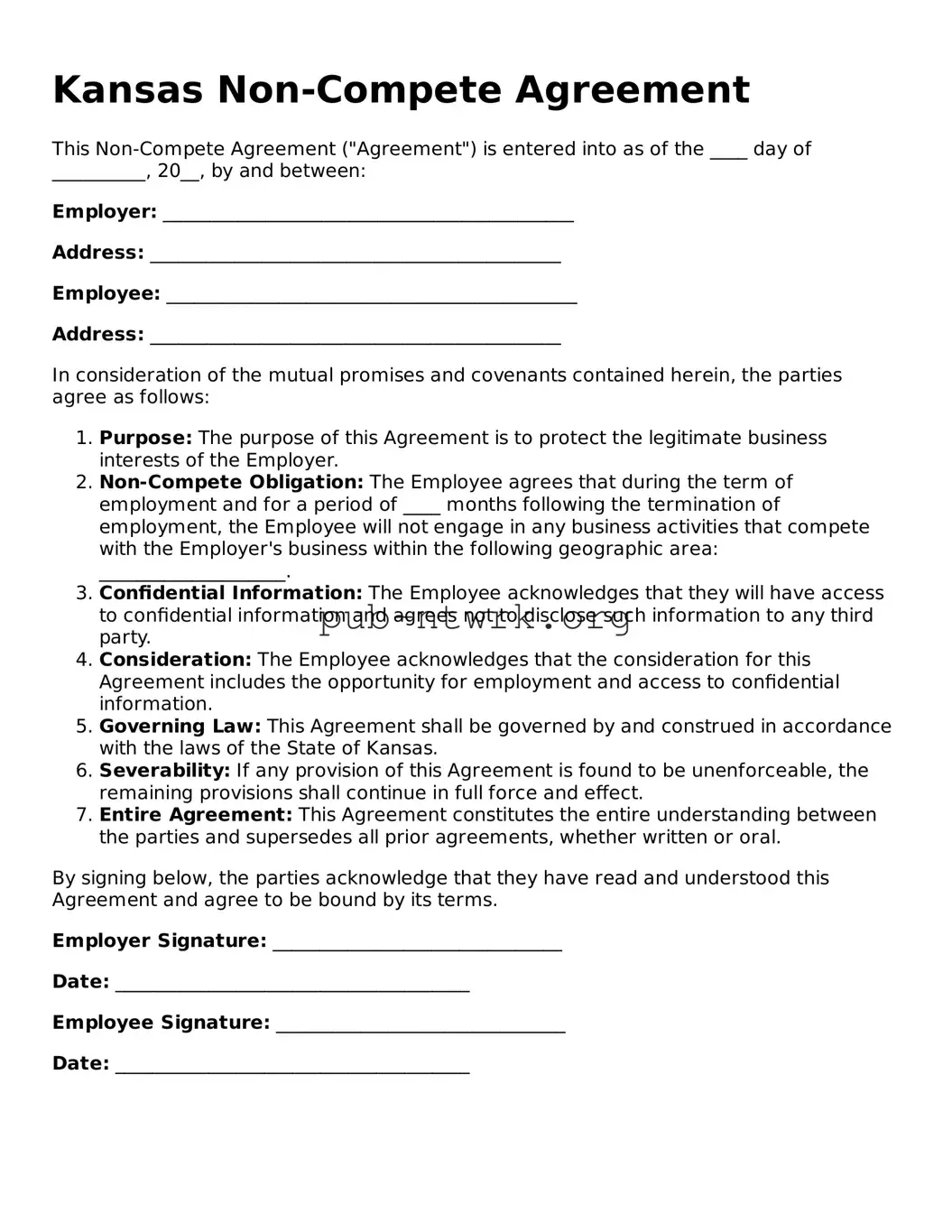 Free Kansas Non-compete Agreement Form