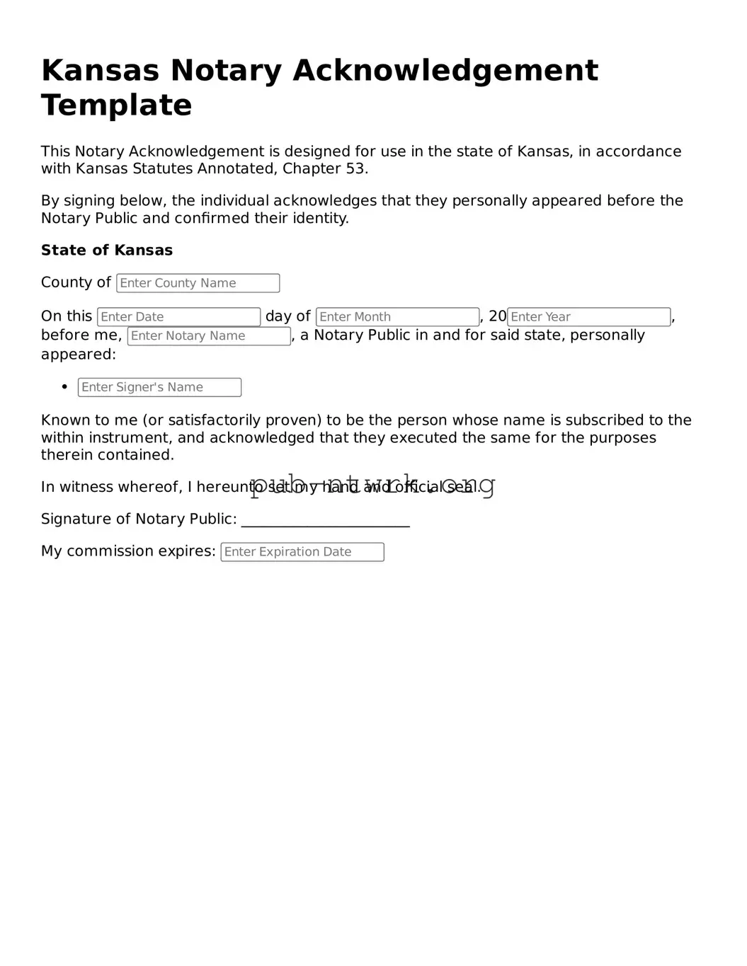 Free Kansas Notary Acknowledgement Form