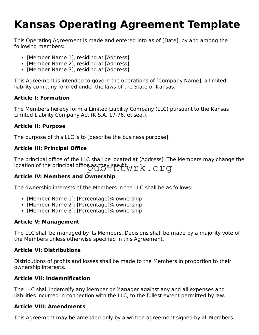 Free Kansas Operating Agreement Form