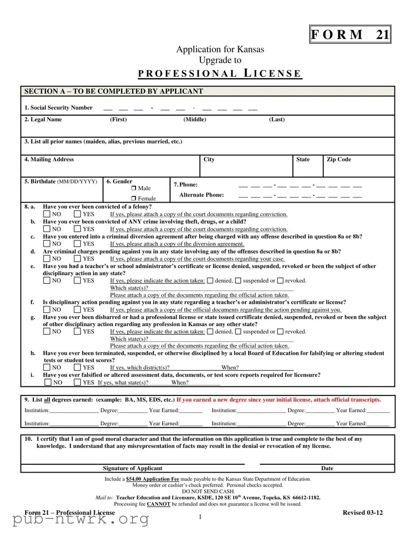 Blank 21 Kansas PDF Form