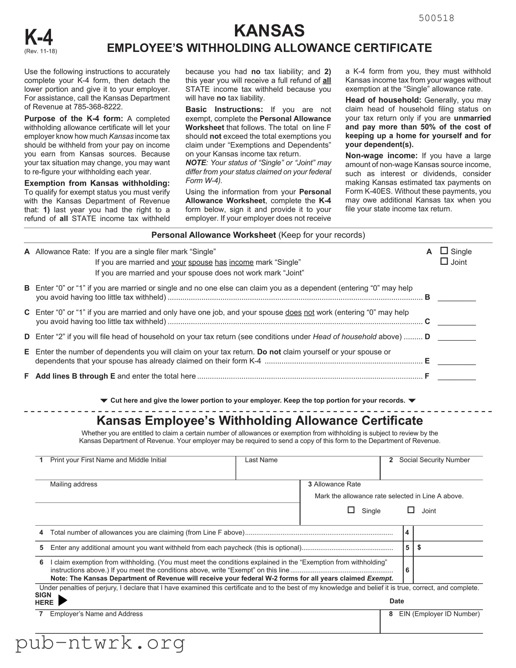 Blank Kansas K 4 PDF Form
