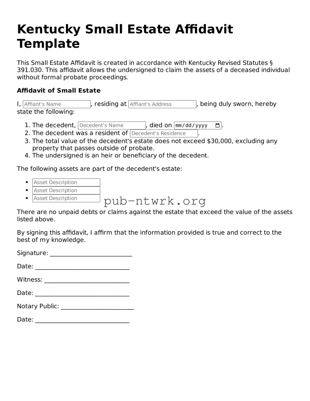 Free Kentucky Small Estate Affidavit Form