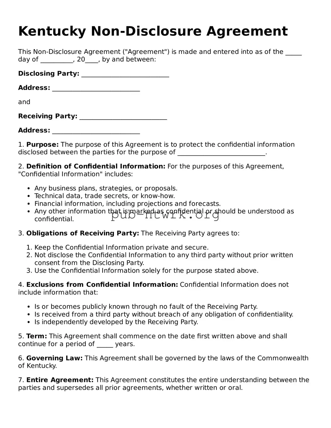 Free Kentucky Non-disclosure Agreement Form