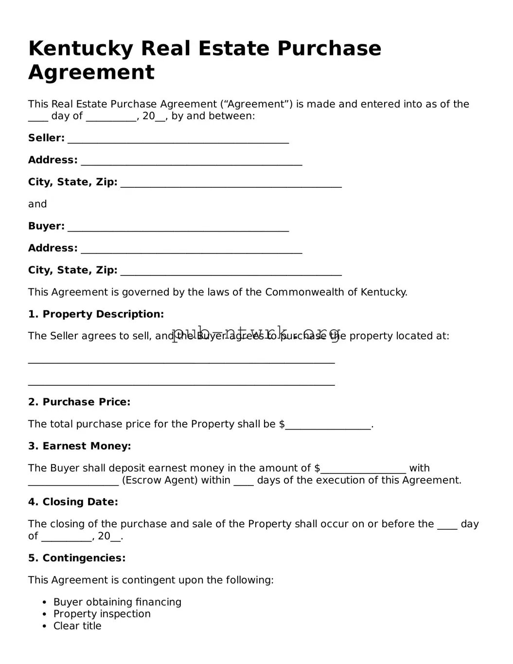 Free Kentucky Real Estate Purchase Agreement Form