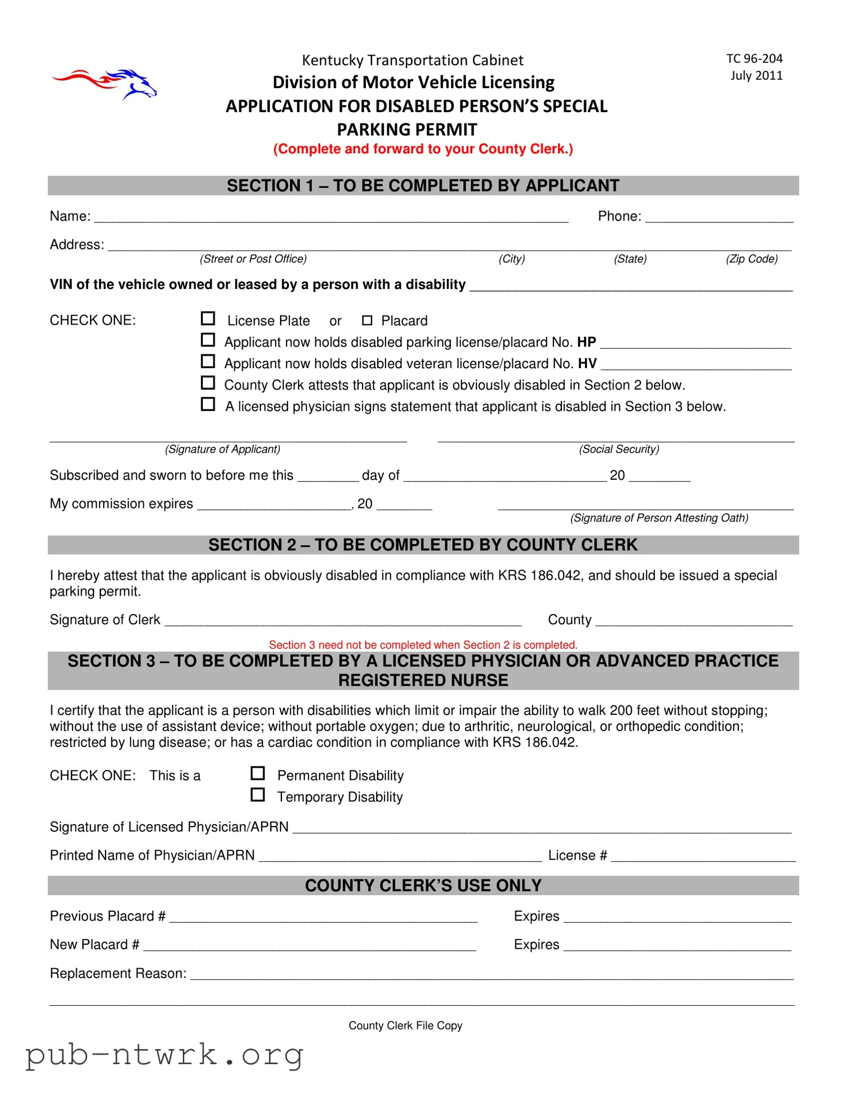 Blank Kentucky Tc 96 204 PDF Form