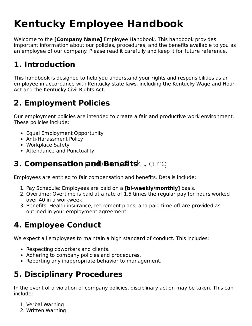 Free Kentucky Employee Handbook Form