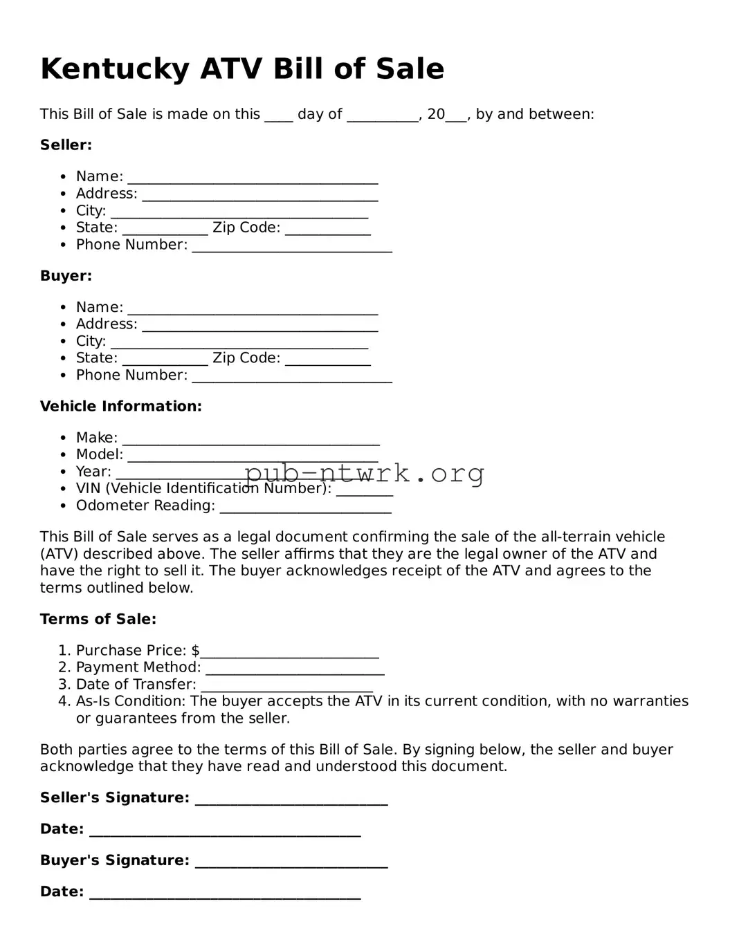 Free Kentucky ATV Bill of Sale Form