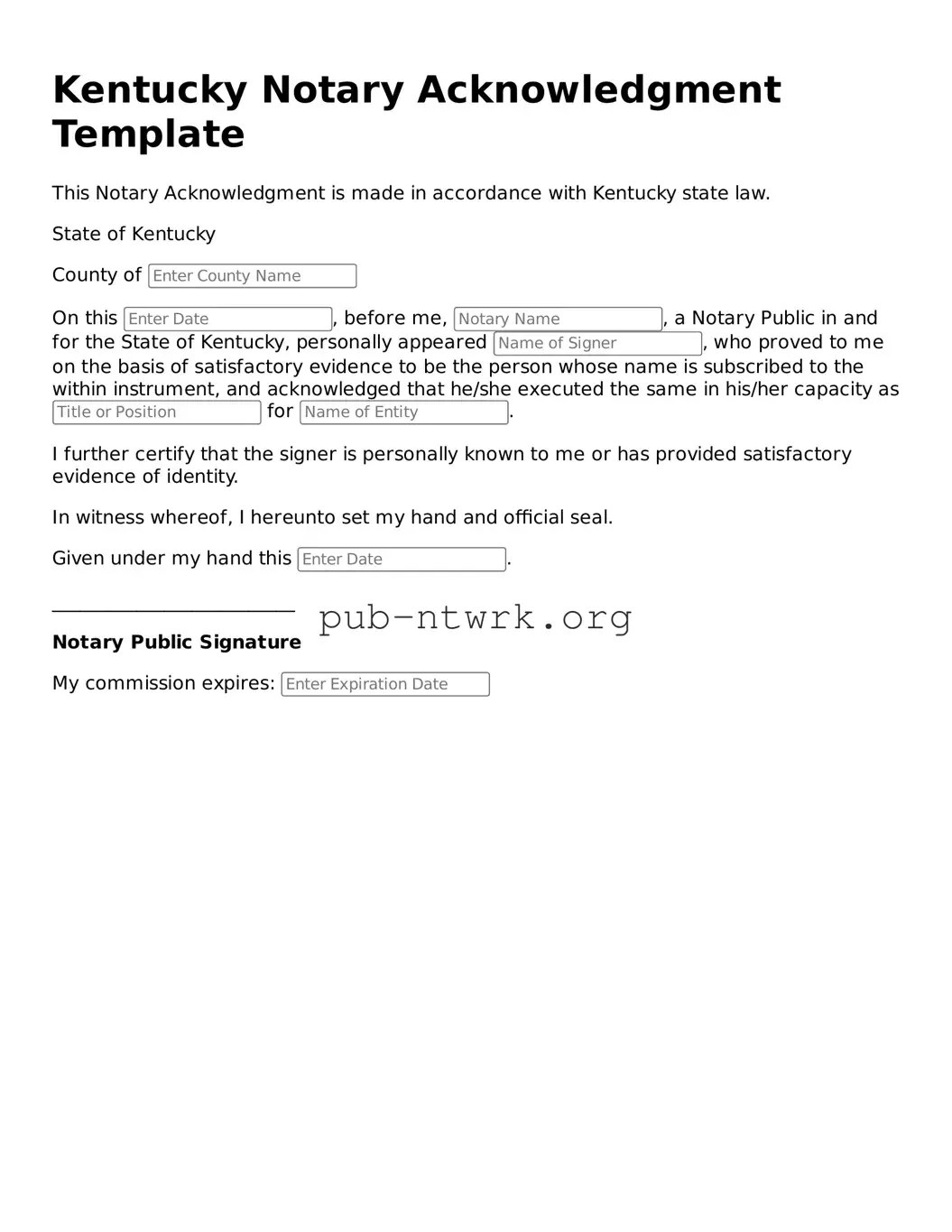 Free Kentucky Notary Acknowledgement Form