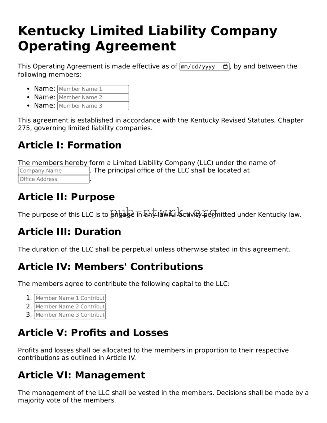 Free Kentucky Operating Agreement Form