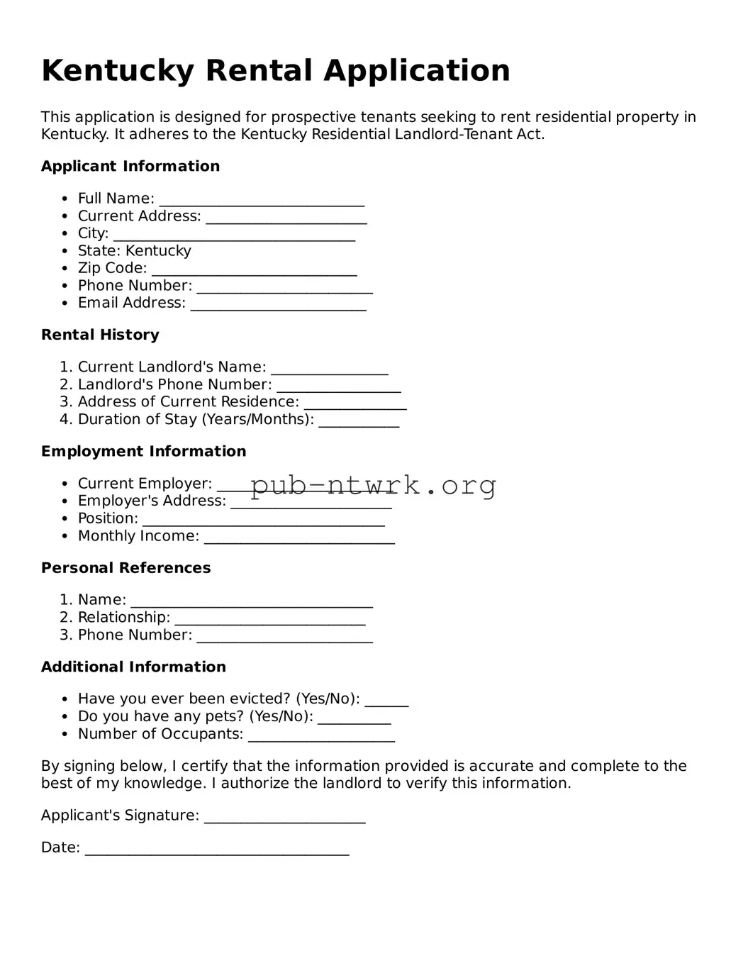 Free Kentucky Rental Application Form