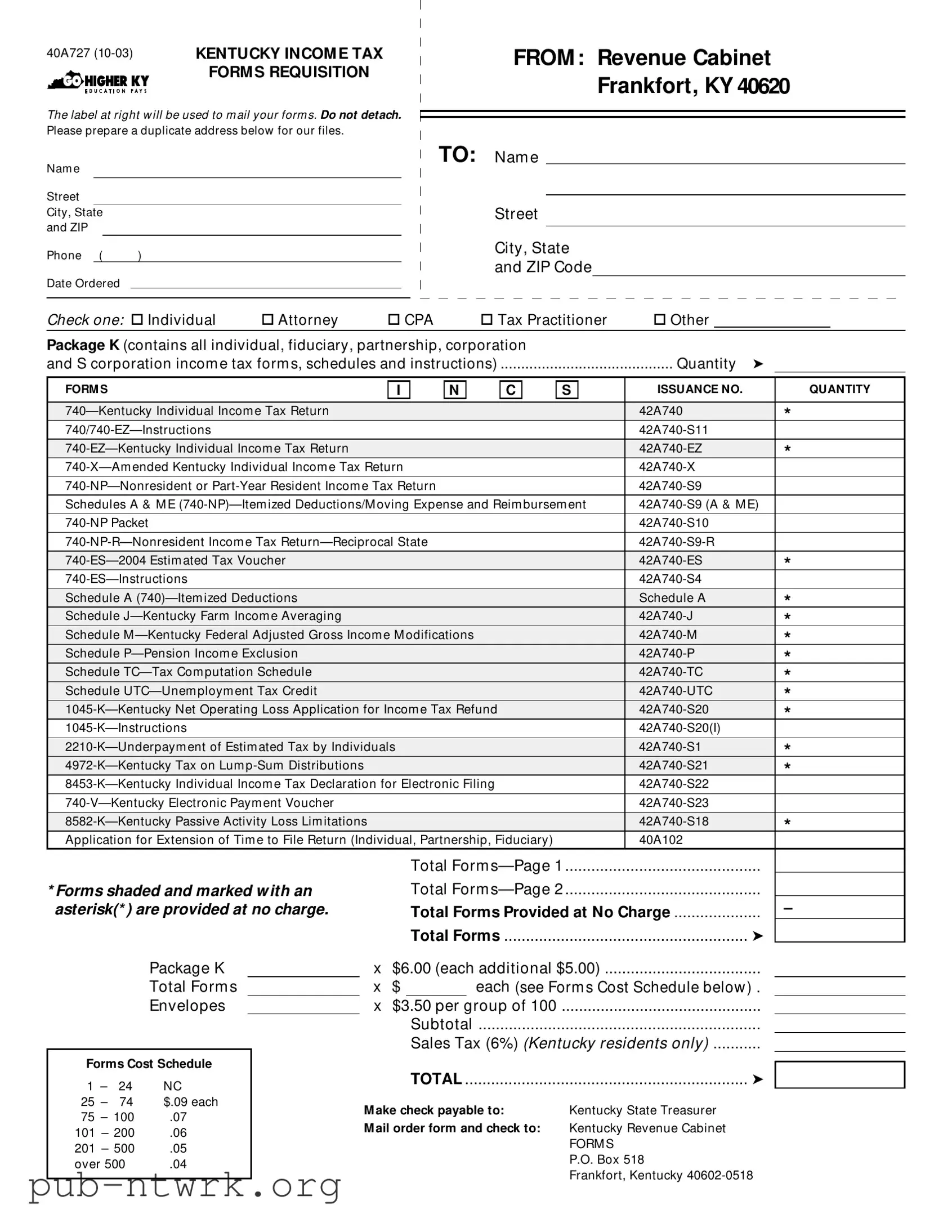 Blank Kentucky Tax Requisition PDF Form