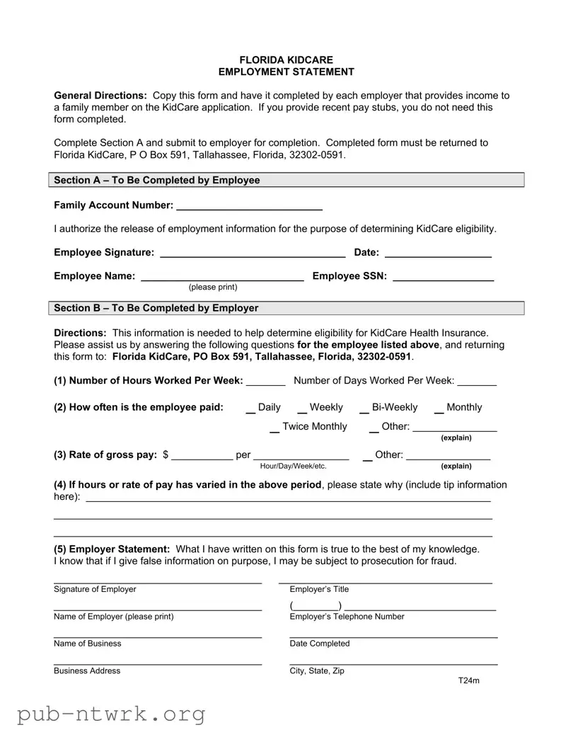 Blank Florida Kidcare PDF Form