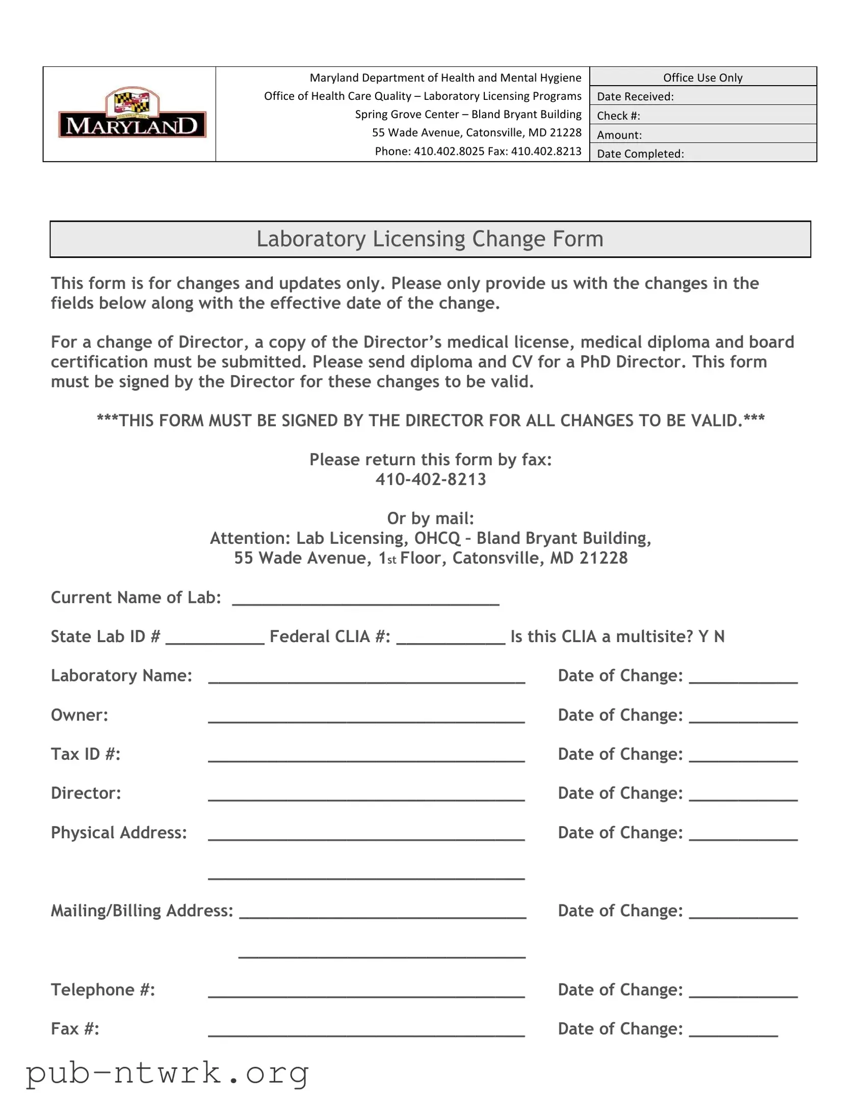 Blank Maryland Laboratory Licensing PDF Form