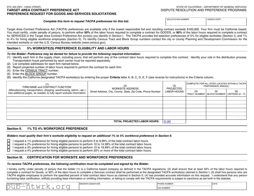 Blank California Std 830 PDF Form