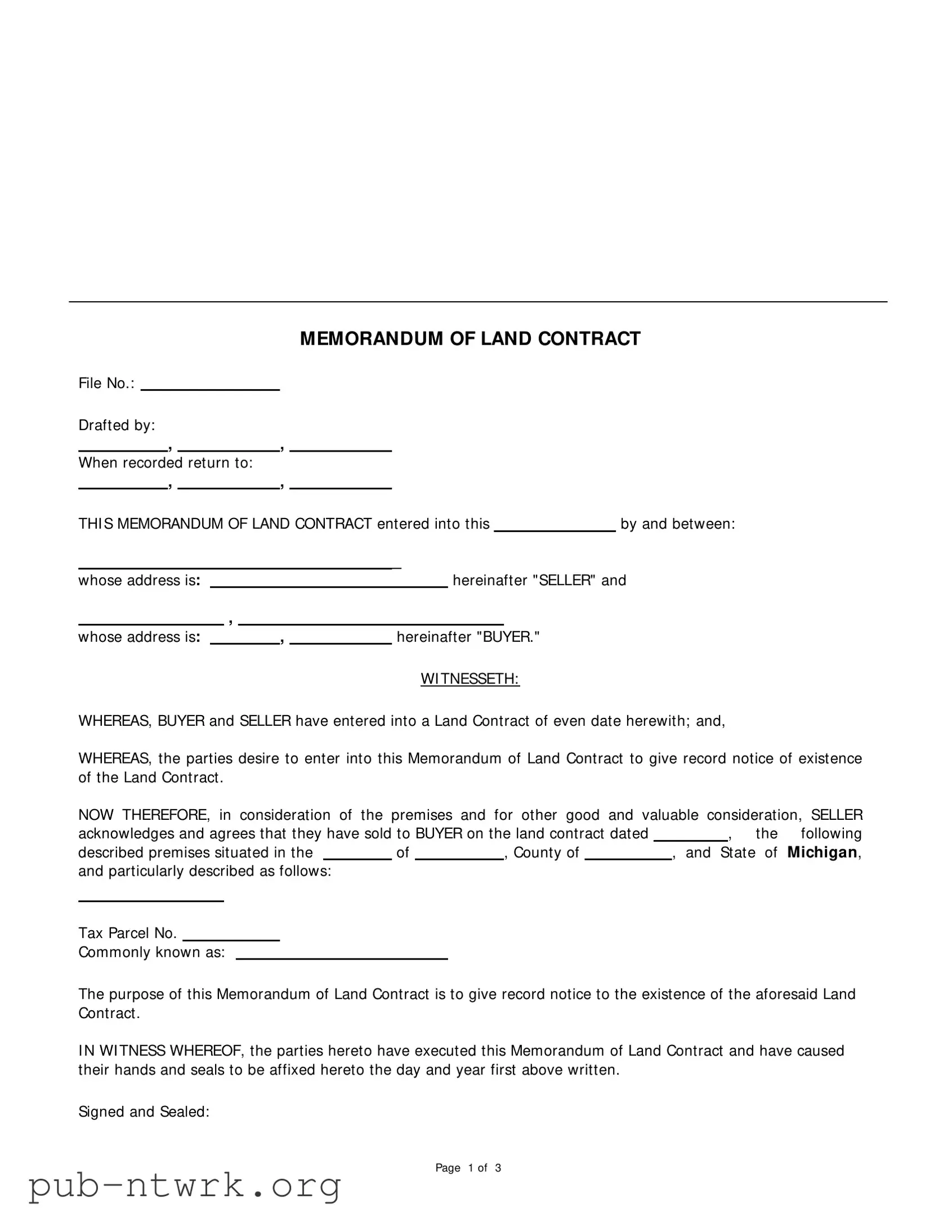 Blank Land Contract Michigan PDF Form