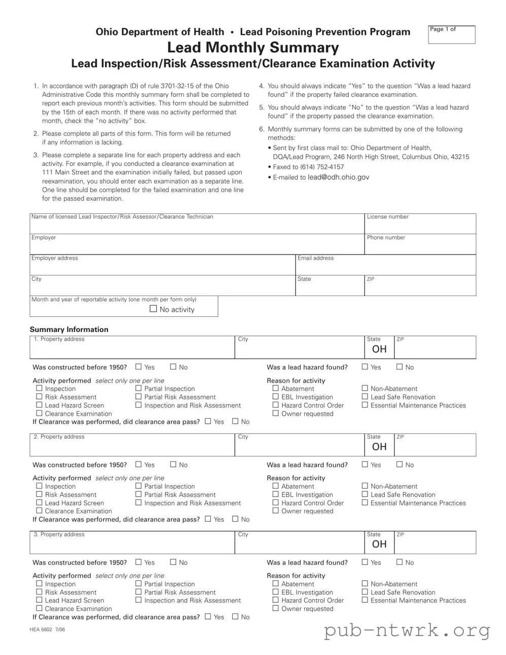 Blank Ohio Hea 5802 PDF Form