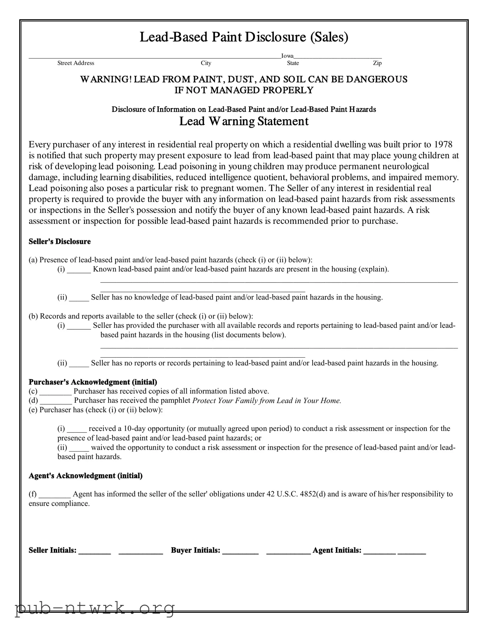 Blank Iowa Lead PDF Form