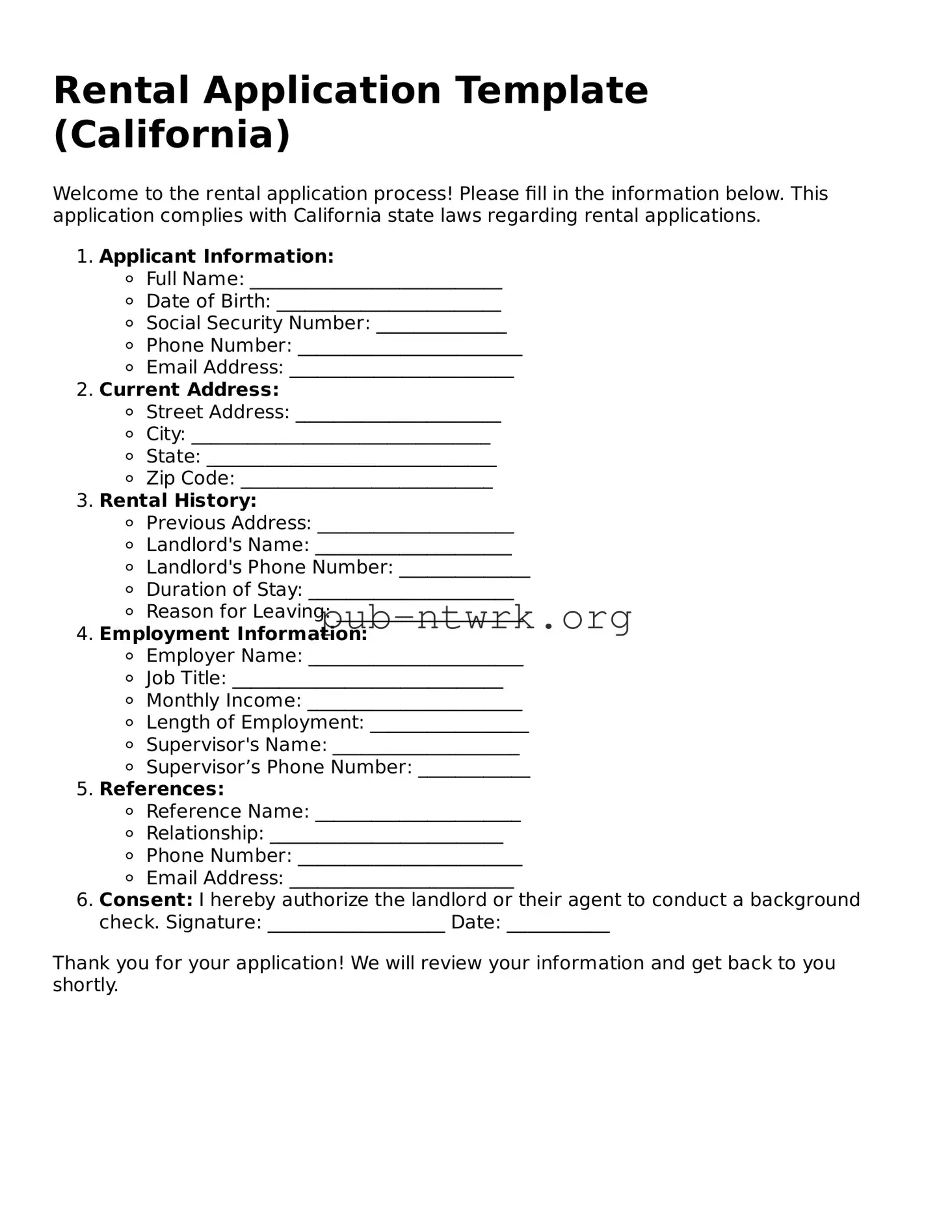 Legal Rental Application Form
