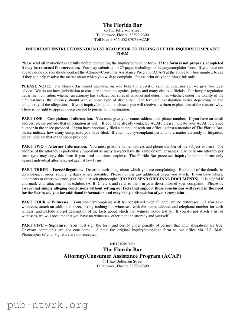 Blank Florida Complaint PDF Form